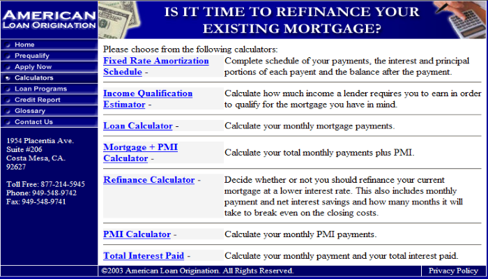 American Loan Origination mortgage banking website