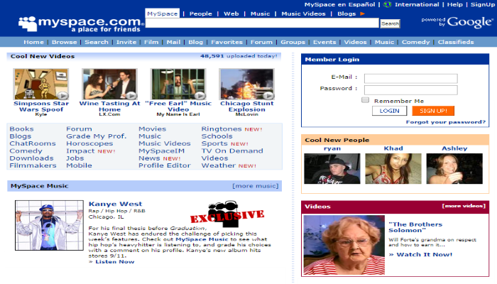 MySpace homepage