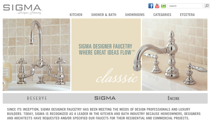 Sigma Faucet product website